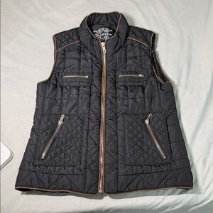 Shinestar Black Quilted Vest with Brown Trim